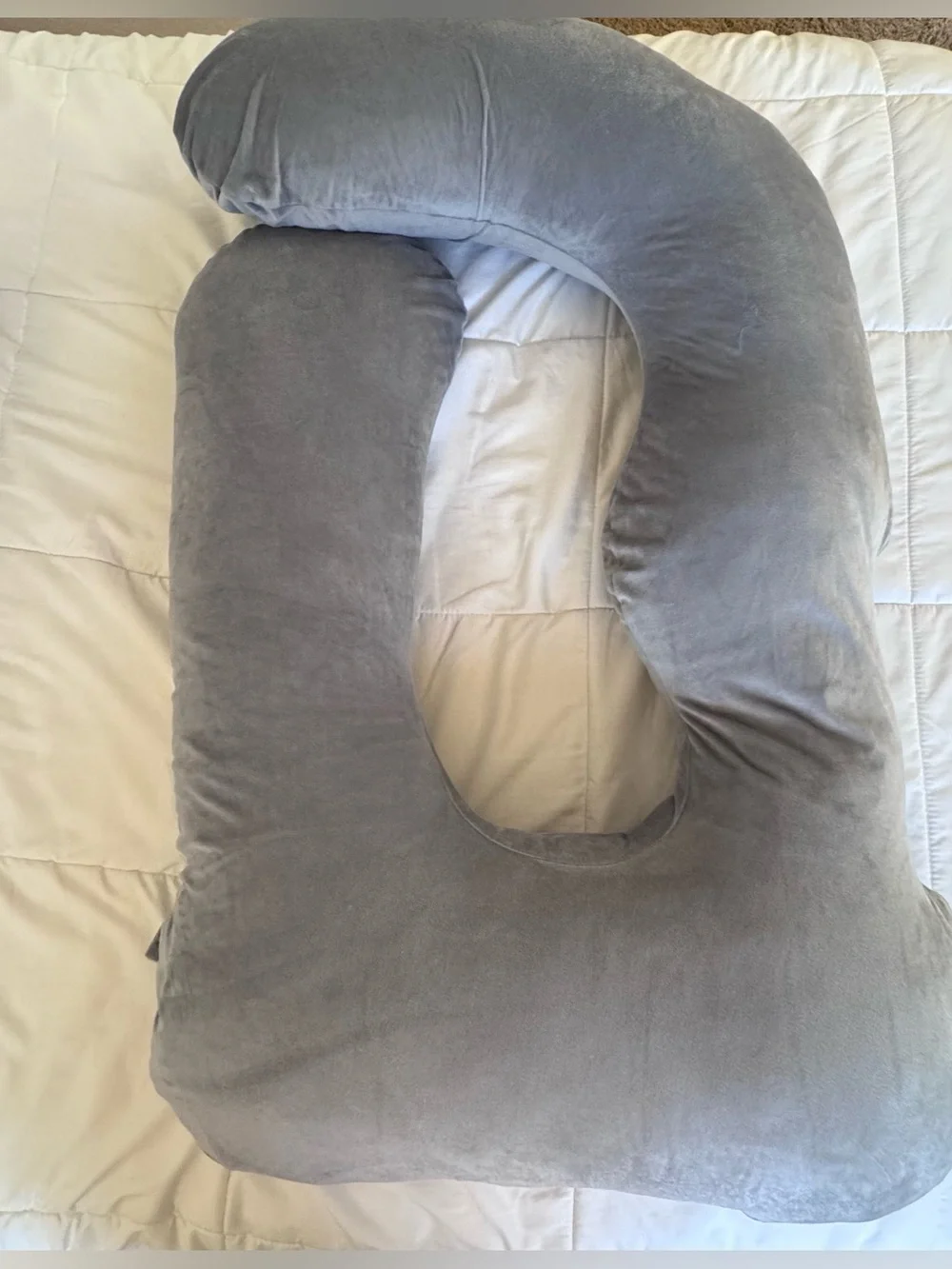 Plush Gray U-Shape Maternity Body Pillow Full-Body Support Pillow by
